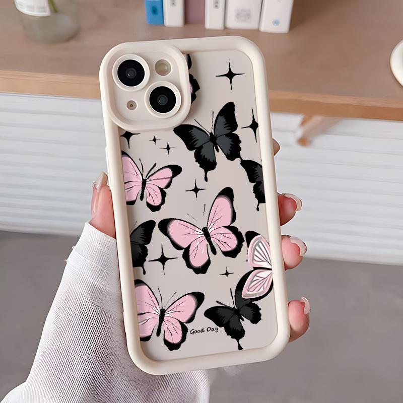 Stylish Butterfly Phone Case – Soft TPU Full Protective Cover, Shockproof, Anti-Slip, No Fingerprints, Black & White Couple Design