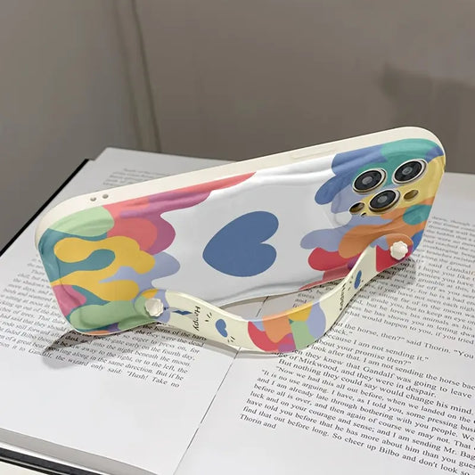 Graffiti Wave Strap Case – Colorful TPU Protective Phone Cover with Hand Strap