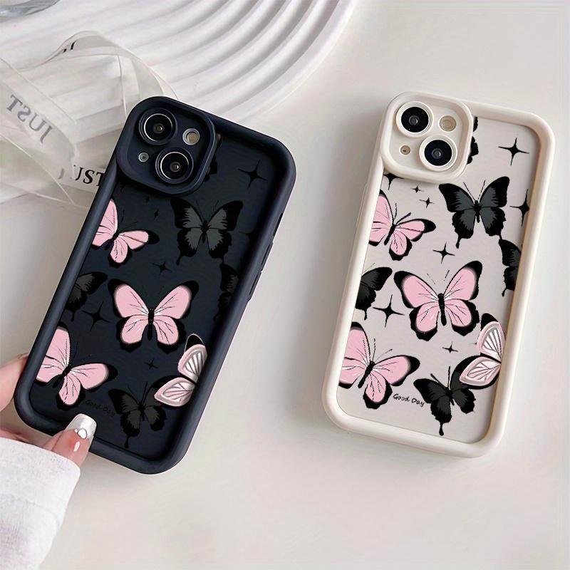 Stylish Butterfly Phone Case – Soft TPU Full Protective Cover, Shockproof, Anti-Slip, No Fingerprints, Black & White Couple Design