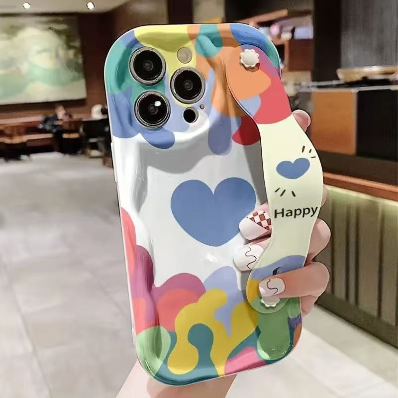 Graffiti Wave Strap Case – Colorful TPU Protective Phone Cover with Hand Strap