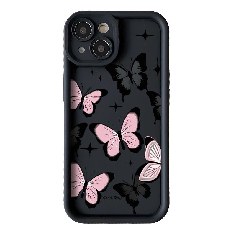 Stylish Butterfly Phone Case – Soft TPU Full Protective Cover, Shockproof, Anti-Slip, No Fingerprints, Black & White Couple Design