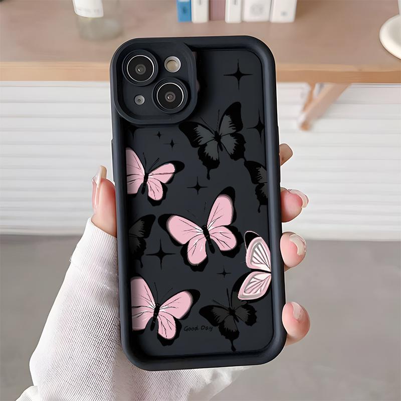 Stylish Butterfly Phone Case – Soft TPU Full Protective Cover, Shockproof, Anti-Slip, No Fingerprints, Black & White Couple Design
