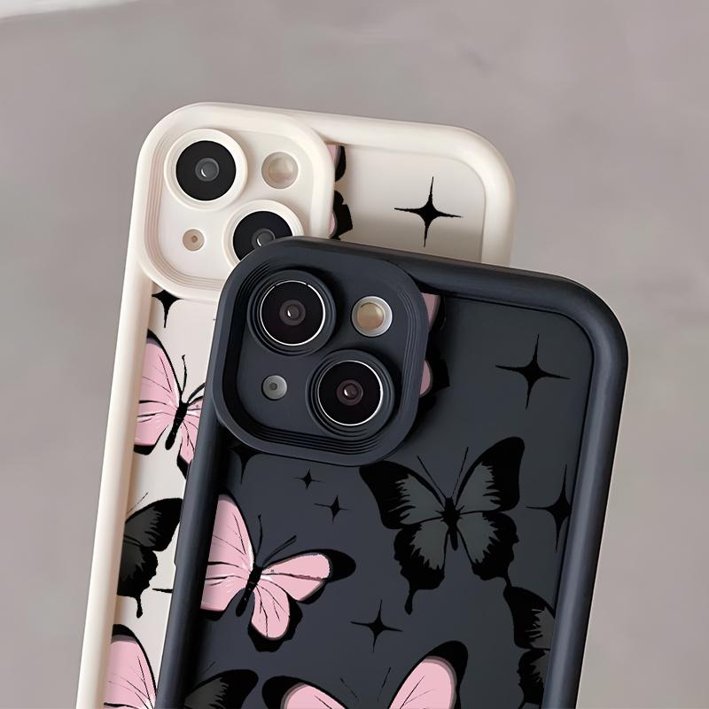 Stylish Butterfly Phone Case – Soft TPU Full Protective Cover, Shockproof, Anti-Slip, No Fingerprints, Black & White Couple Design