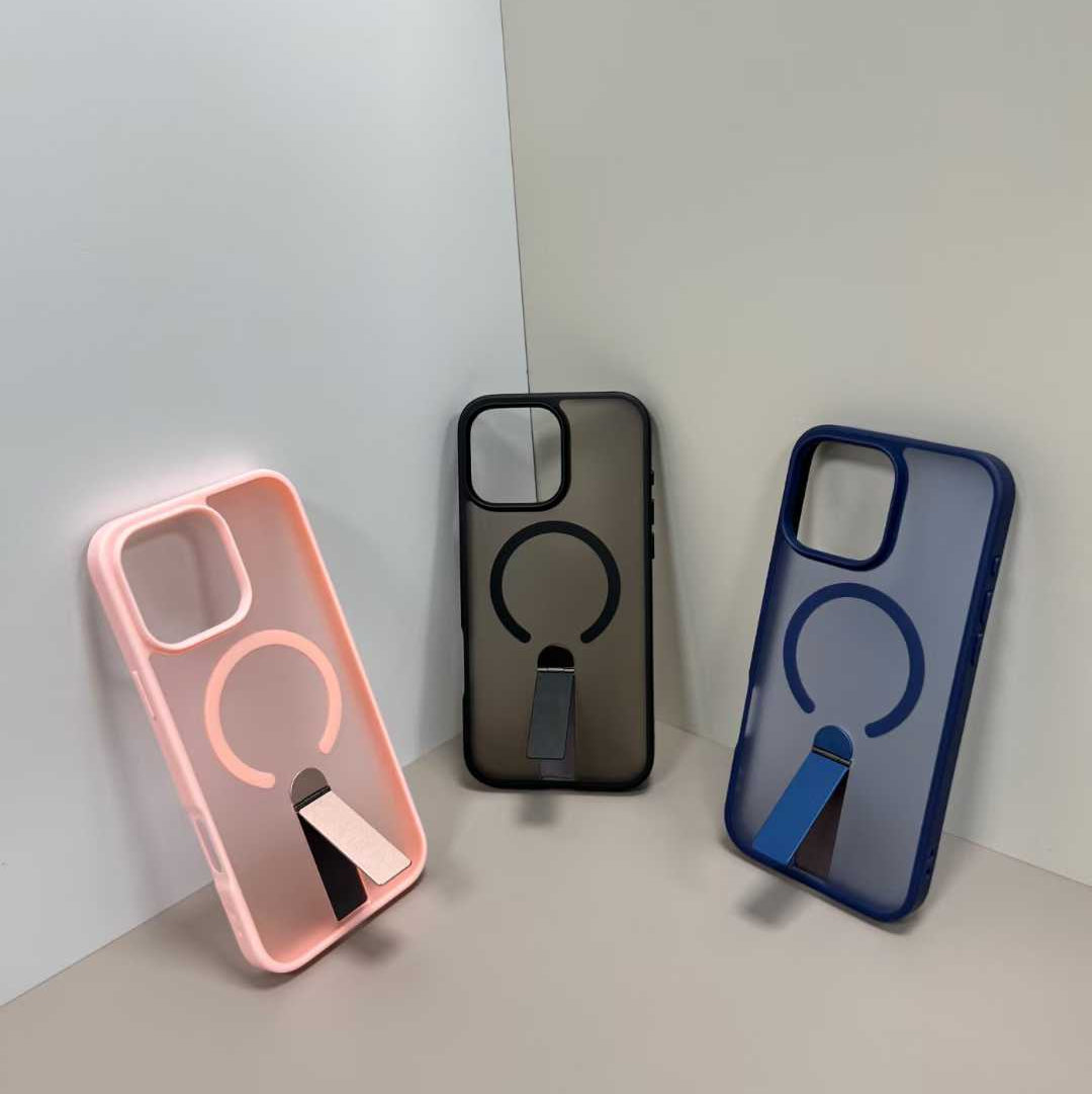 [🔥NEW]  Magnetic Stand Skin-Feel Phone Case – TPU+PC with Aluminum Alloy Kickstand & Strong 2300 Gauss Magnet