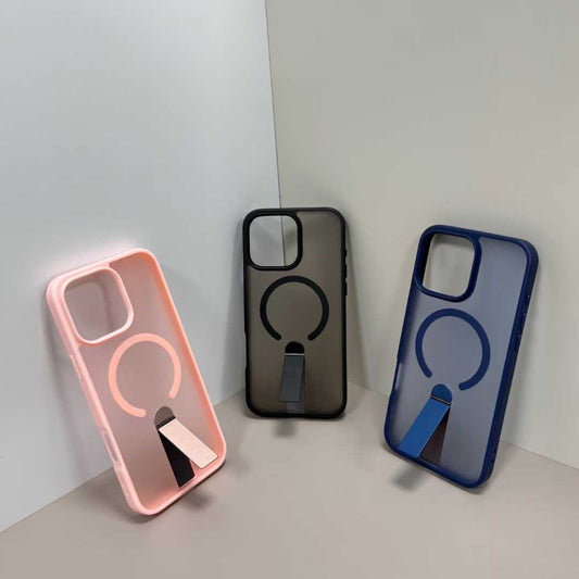 [🔥NEW]  Magnetic Stand Skin-Feel Phone Case – TPU+PC with Aluminum Alloy Kickstand & Strong 2300 Gauss Magnet