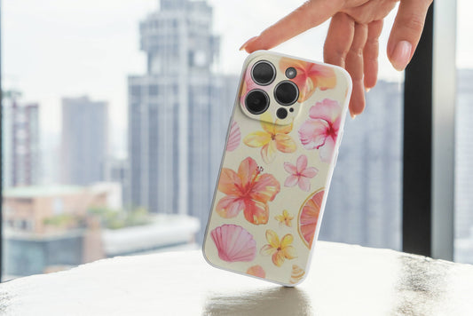 [💰Sale🎨]Tropical Floral Phone Case – Unique Island Vibe Hibiscus & Citrus Design | TPU Protective Cover for iPhone