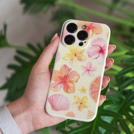 [💰Sale🎨]Tropical Floral Phone Case – Unique Island Vibe Hibiscus & Citrus Design | TPU Protective Cover for iPhone