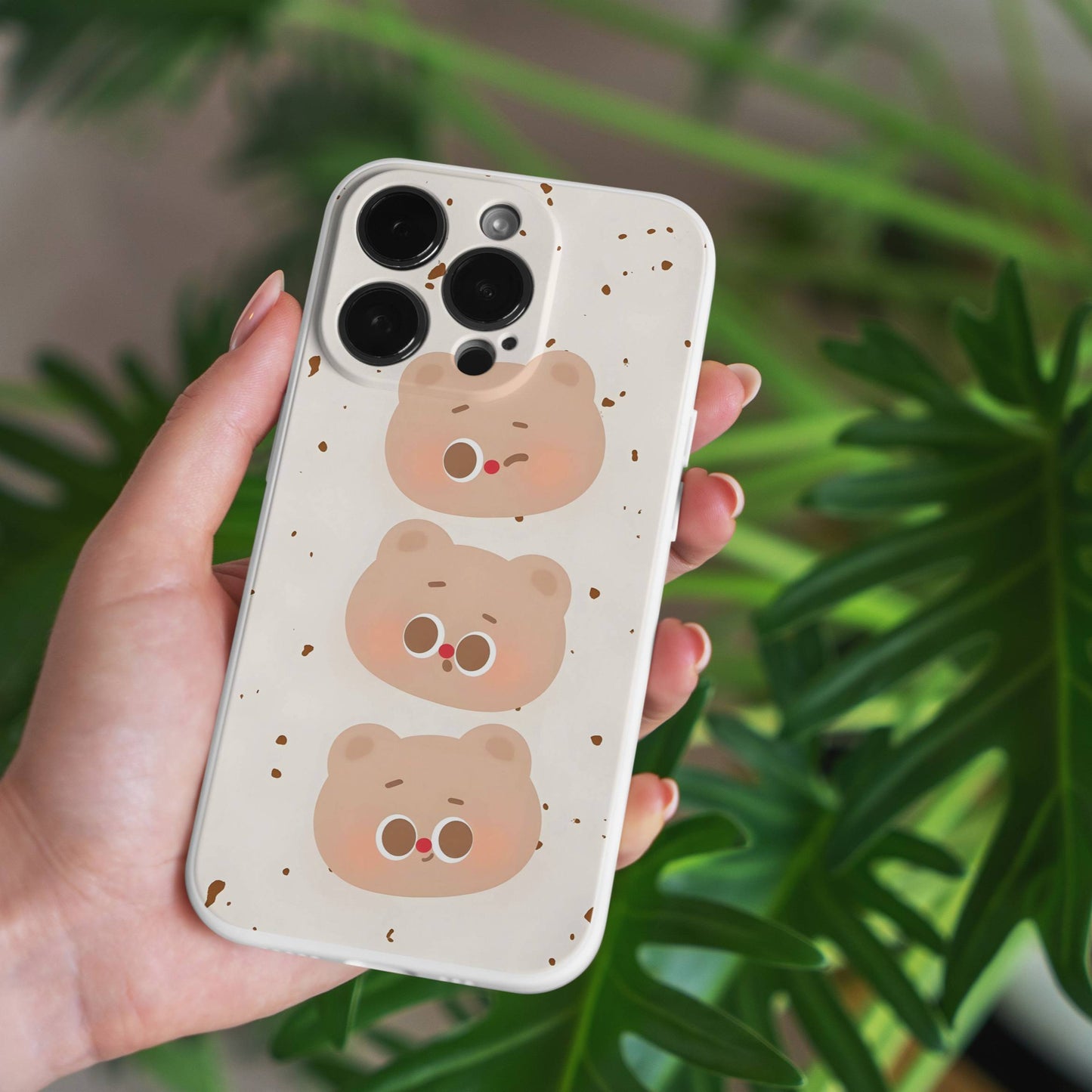 [💰Sale🎨]Triple Bear Heads Phone Case – Cute Teddy Bear Design with Soft Yellow Dotted Background | Adorable TPU Protective Cover for iPhone