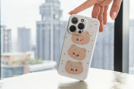 [💰Sale🎨]Triple Bear Heads Phone Case – Cute Teddy Bear Design with Soft Yellow Dotted Background | Adorable TPU Protective Cover for iPhone